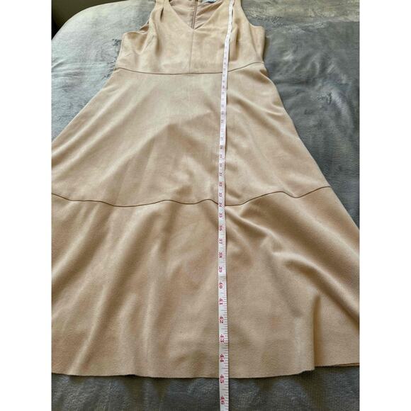 Antonio Melani Camel Faux Suede Sleeveless Midi Dress Belted Modern Minimalist M - Picture 10 of 10